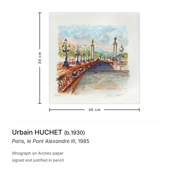 Von Urbain Huchet signierte Lithographie Paris, Le Pont Alexandre III 1985 – Lithographien & Drucke, Paper (photo 3 of 5)