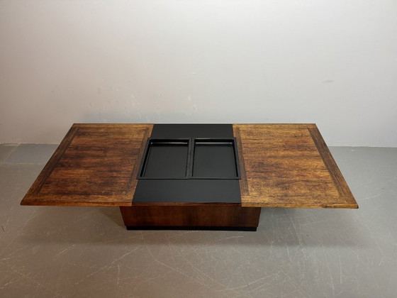 Image 1 of Iconic Mid-Century Sliding Bar Coffee Table in Solid Rosewood with Concealed Bar Compartments by E. Pedersen, Denmark 1960s.