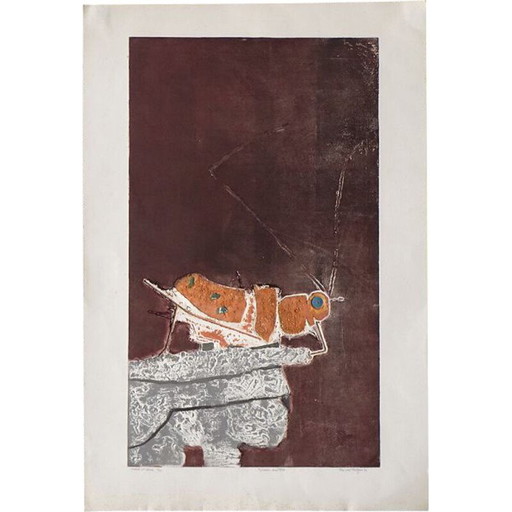 Klassische Lithographie "Insekt auf Fels" von Ru van Rossem, 1962