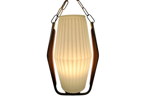 Design scandinavo - Vintage - teak - ottone - vetro smerigliato - lampada a sospensione - anni '60