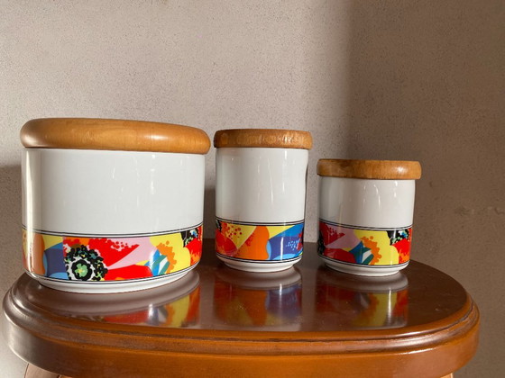 Vintage 1980's Ancap Sona Verona Porcelain Kitchen Canisters – Set of 3 – Italian Pop Design (photo 8 of 8)