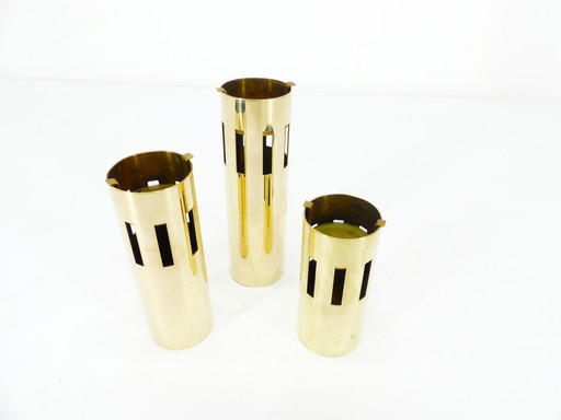 Set van 3 modernistische messing kandelaars, Kullamässing Ontwerp, Zweden, 1960-1970