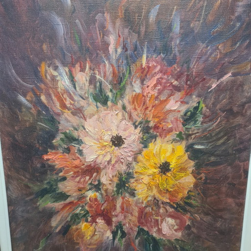 Oil Painting With Flowers By E. Marie