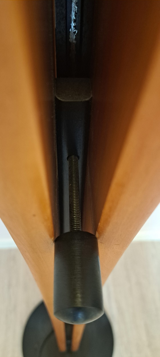 Image 1 of Lampadaire Domus 6502 – Réglable – Bois de hêtre et abat-jour Lunopal d'origine – Fabriqué en Allemagne