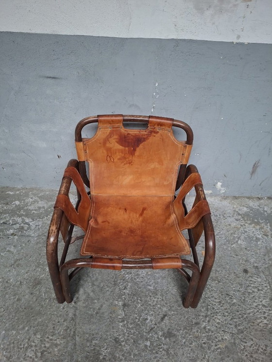 Image 1 of Safari armchair in leather and bamboo by Tito Agnoli for Bonacina 1960S
