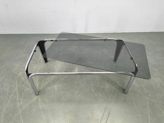 Image 1 of Italian Chrome and Smoked Glass Coffee Table, 1970s