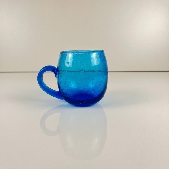 Image 1 of Punschset für 9 Personen, Biot-Stil, kobaltblaues, geblasenes Glas, 1970