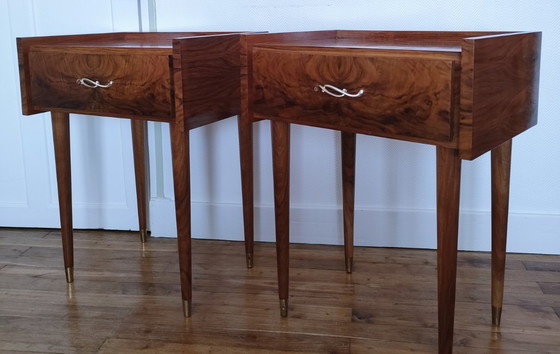 Image 1 of paire de chevets bois placage remarquable années 60