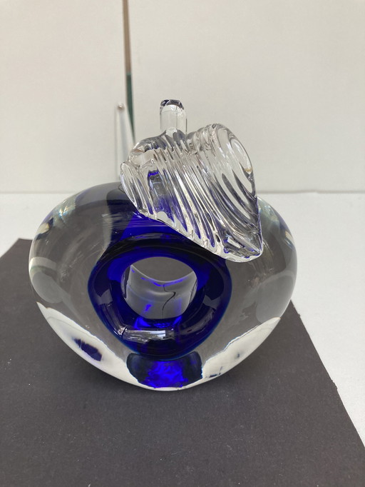 Pomme en cristal de la République tchèque bleu cobalt vintage 90’S