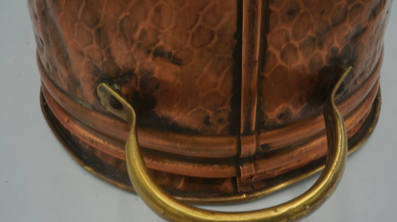 Image 1 of Soporte para paraguas de cobre antiguo, cubo de carbón para pellets, kit de pellets con relieve de Rembrandt