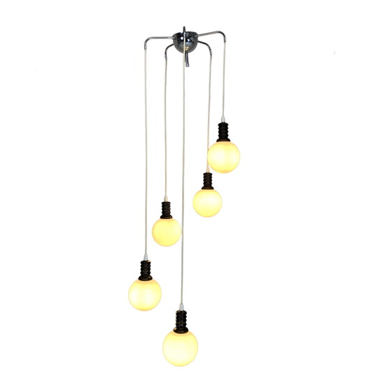 Image 1 of Cascade Pendant Lamp With 5 White Glass Globes, 1970s