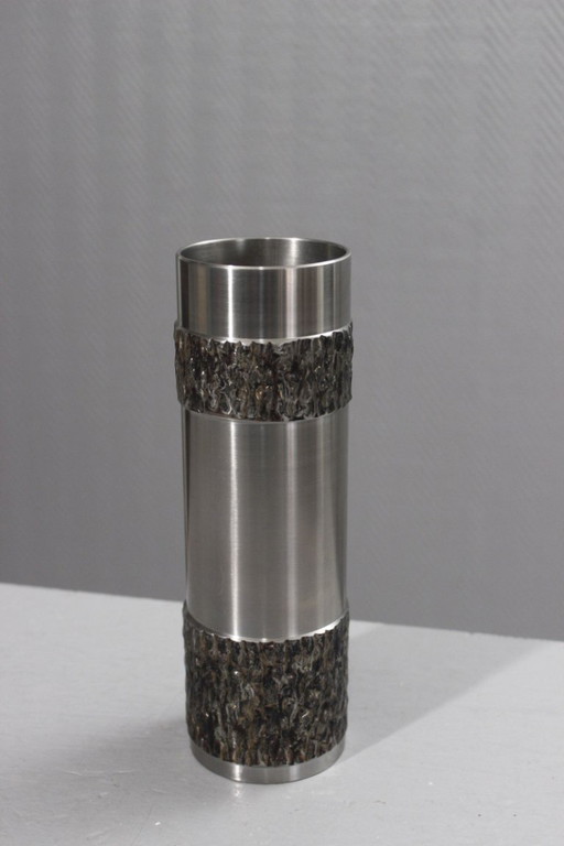 Vintage-Rollvase im brutalistischen Design, geschweißter und polierter Stahl, 1970er Jahre