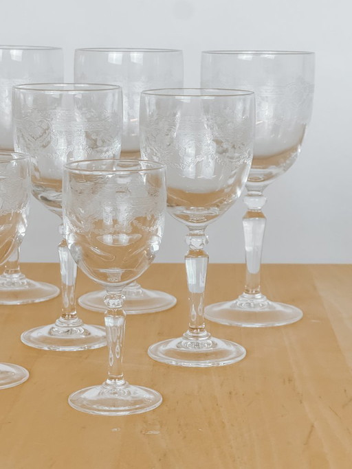 Set di 12 bicchieri da vino vintage con dettagli intagliati