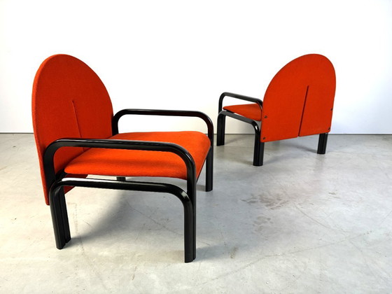 Armchairs with orange upholstery, Knoll, Metal, Textile, Postmodern (photo 5 of 12)