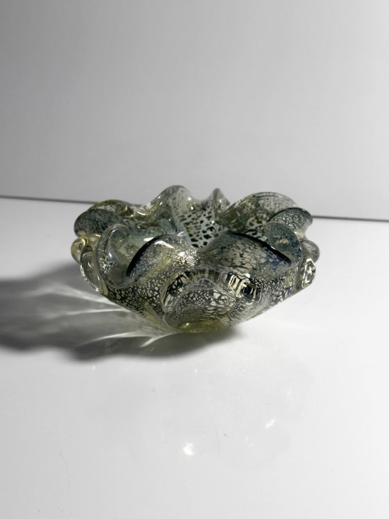 Image 1 of Barovier Toso Murano asbak, zilverfolie, zilverdeeltjes, mintgroen, glas in Flavio Poli-stijl, mid-century modern, Italië