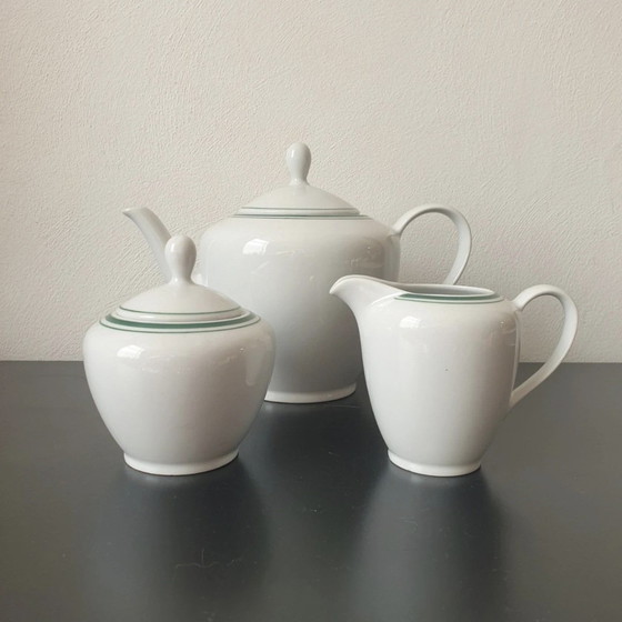 Image 1 of Mitterteich Bavaria Tea Set - Model 'Fanara' - Timeless Green Trim (3-piece, 1960s/70s)