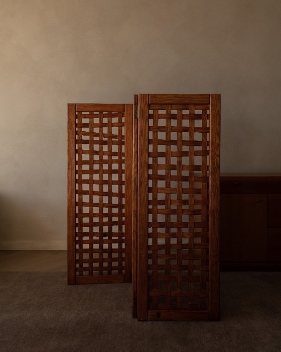 Image 1 of Divisorio per ambienti vintage in legno di pino, divisorio per ambienti a 3 parti