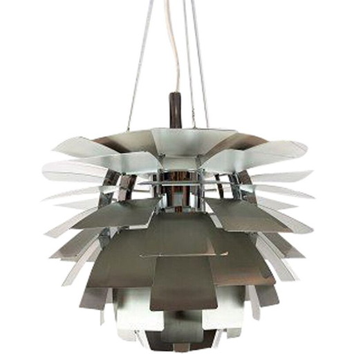 Lampe suspendue vintage en acier brossé artichaut par Poul Henningsen, 1958