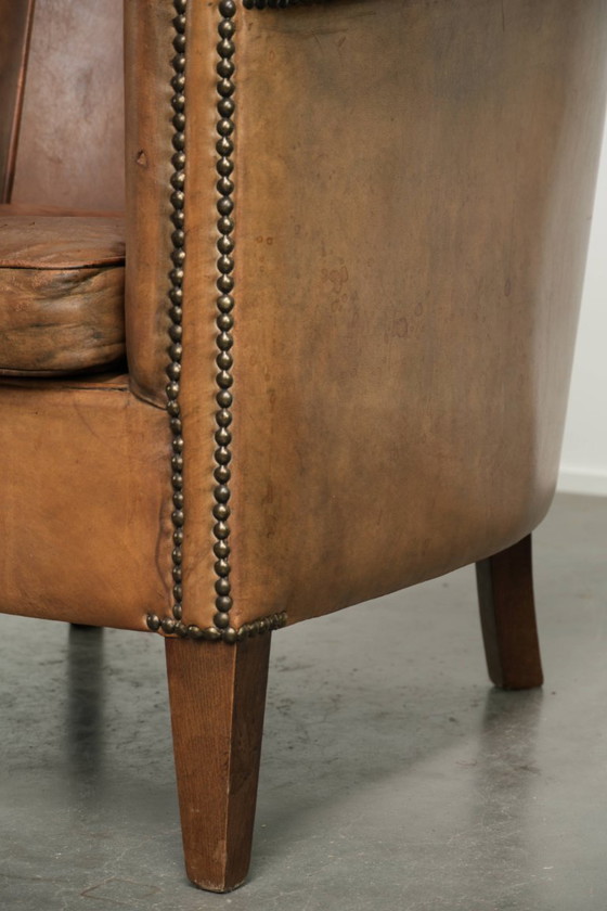 2x Grand Fauteuil Club Robuste en Cuir de Mouton Vintage avec une Belle Patine – Leather (photo 14 of 14)