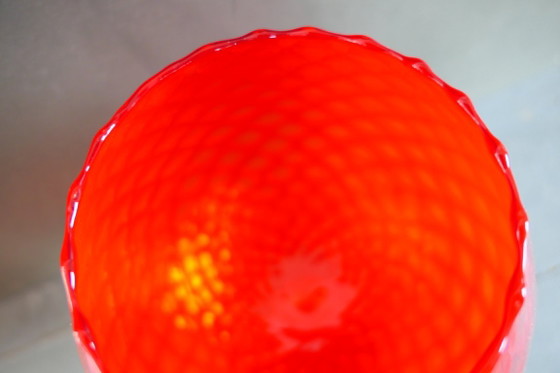 Vintage Empoli Optically Blown Glass Vase Red on Base (photo 5 of 7)