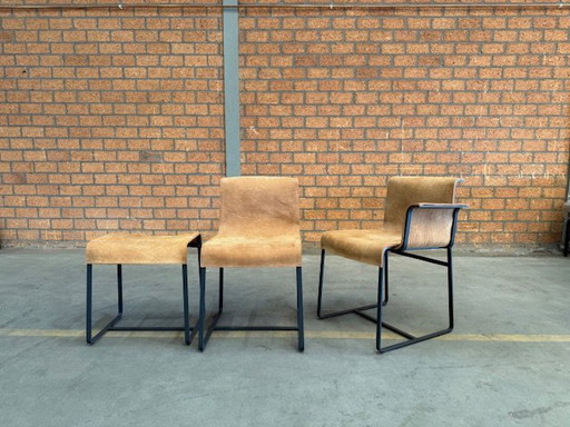 3x Founded Item, QLIV Stool Chair Without Arm And Chair With Arm, Cinnamon