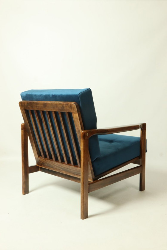 Image 1 of Vintage fauteuil blauw marin Scandinavisch ontwerp door Z.Bączyk 1965