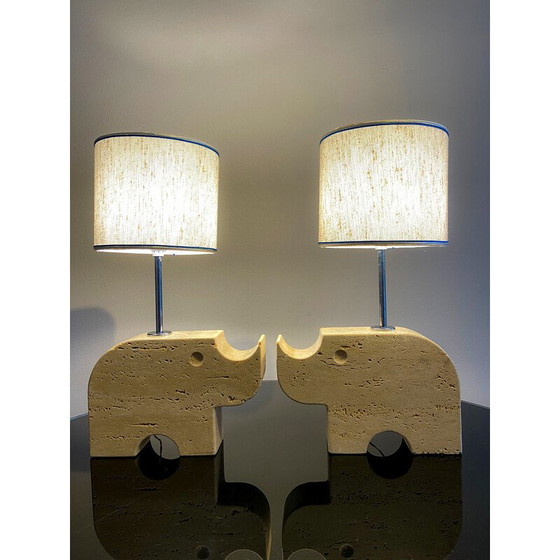 Image 1 of Vintage travertine rhinoceros table lamps by Mannelli Florence, Italy 1970