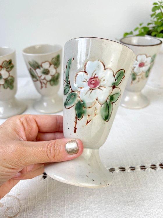 5 Vintage Stoneware Mazagrans, Floral Pattern, Made in Korea, 1980 – Crockery (photo 9 of 10)