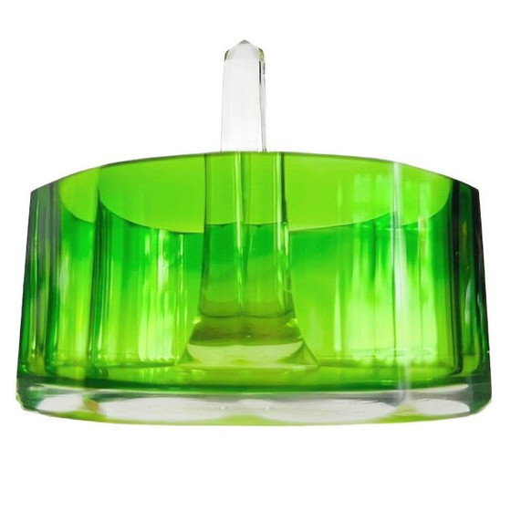 Image 1 of Porte-bagues ancien Art Déco en cristal vert facetté Baccarat années 1930