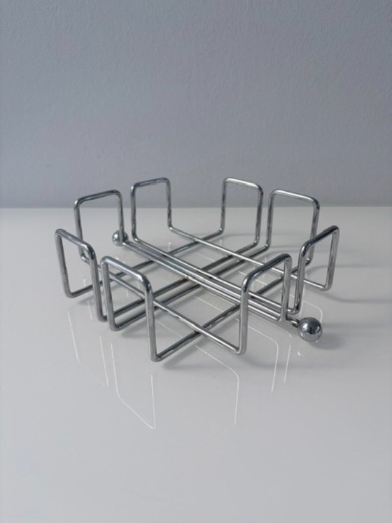 Vintage chromen servettenhouder, geometrisch design, Tafelaccessoires, Metaal, Chroom, Zilver, Modern (foto 4 van 9)