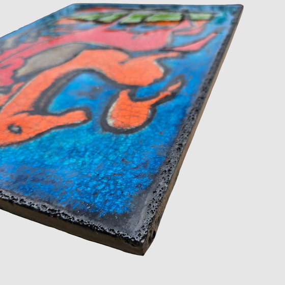 Image 1 of Ruscha Wandbild Keramik Wandkeramik Pferde Wandplatte Wandfliese Vintage 60er Midcentury Fat Lava Selten