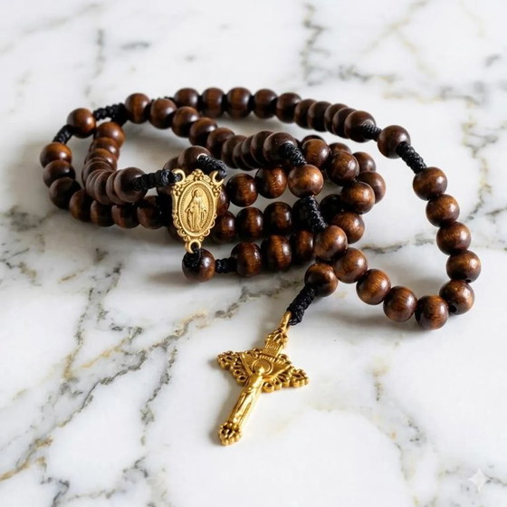 Image 1 of Catholic Rosary – Exclusive Wood Beads, Marian Medal Centre, Durable Handmade Devotional, Catholic Gift