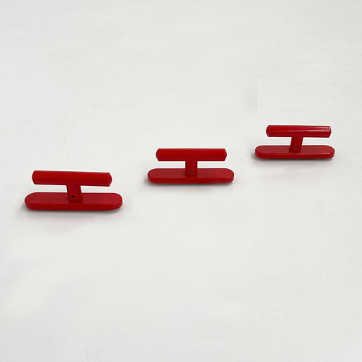Ensemble de 3 poignées de tiroir rouges vintage en plastique ABS, années 1970