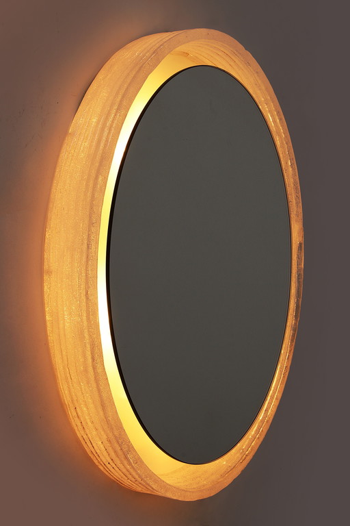 Hillebrand Round plexiglass Bathroom mirror large model,1960 Germany