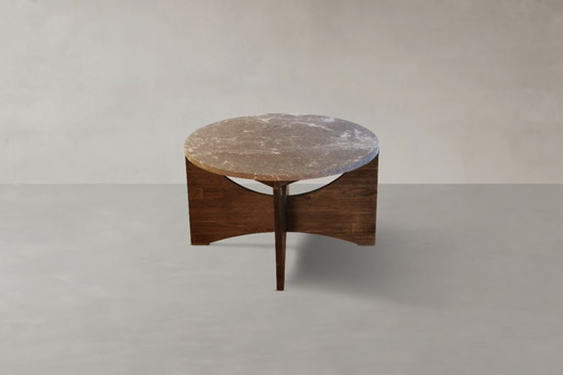 Mesa de centro Rotunda Forest Snow de piedra natural y madera maciza de roble