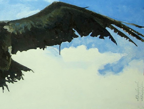 Peinture à l'huile originale, art moderne, symbolisme, aigle, ciel, indépendante – Peintures et dessins (photo 7 of 7)