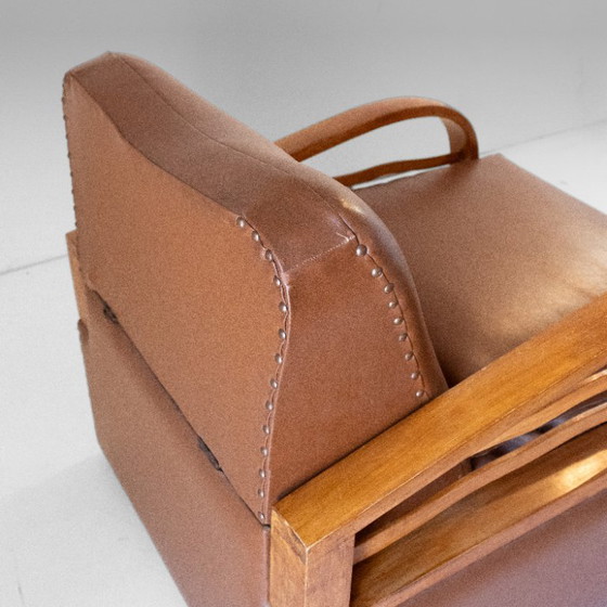1X Italiaanse Art Déco Converteerbare Fauteuil / Slaapstoel in Bruin Eco-Leer, jaren 20. – Skai (photo 16 of 20)