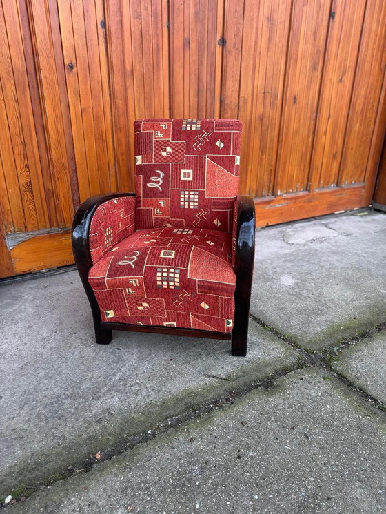 Fauteuil Art Déco avec nouveau revêtement à motifs, années 1930 – Bois, Art Deco (photo 2 of 7)