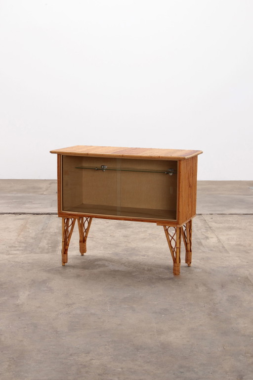 Vintage French Bamboo bar or display cabinet 1960s.