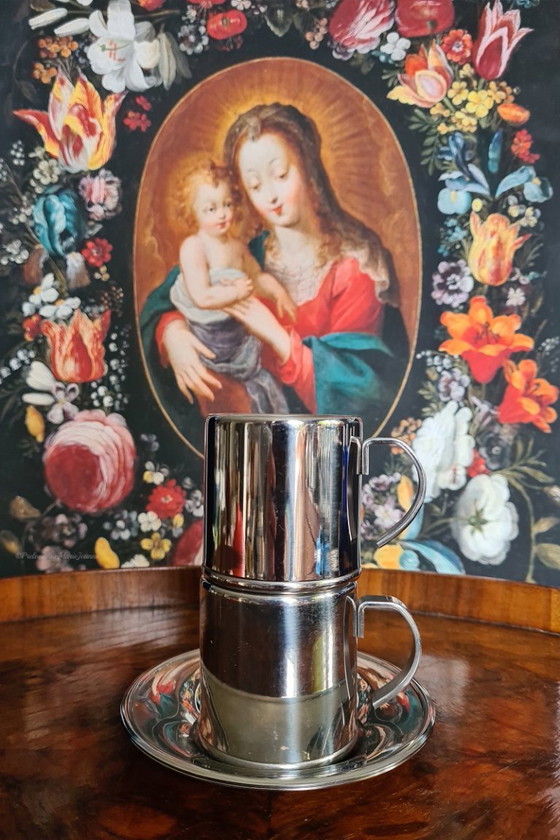 Image 1 of Design MEBER ITALY set (2+2) steel 18-10 double-walled espresso cups with saucer