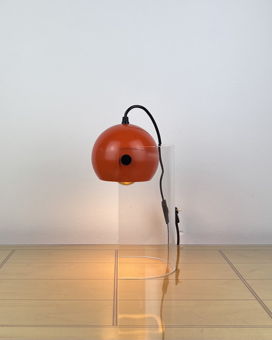 Image 1 of Vintage Eyeball Lamp 1970s Space Age Sputnik design 70s Orange Spot Light with Acrylic Stand Mid Century Modern Industrial