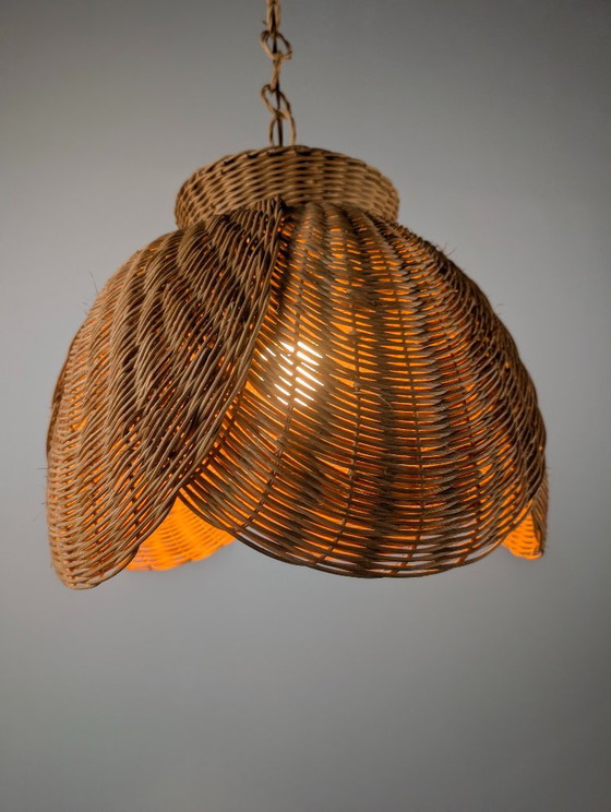 Organic Modern Wicker Pendant Lamp With Layered Petal Shade, Late 20th Century (photo 9 of 9)