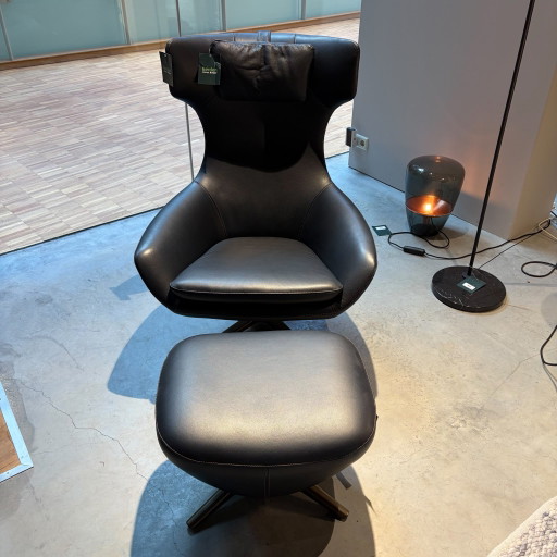 Fauteuil Leolux Caruzzo avec repose-pieds bleu – Leather