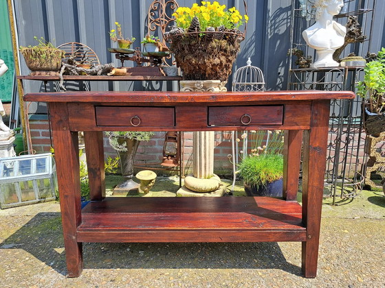 Image 1 of Dark teak side table, wall table, console dim. 120x40cm and 74cm high

