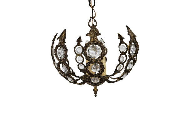 Image 1 of Palwa Palma & Walter stijl - Hollywood Regency stijl - messing - facet geslepen glas - hanglamp - verguld - 3e kwart 20e eeuw