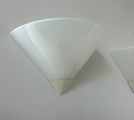 Pair of vintage sconces, metal and opaline, France, 1970