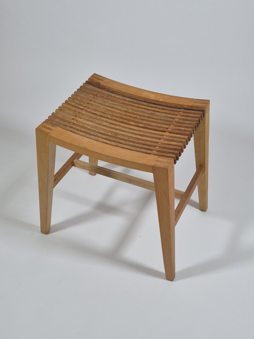 Vintage carpentry wooden stool slatted chair design – krukjes (photo 2 of 14)