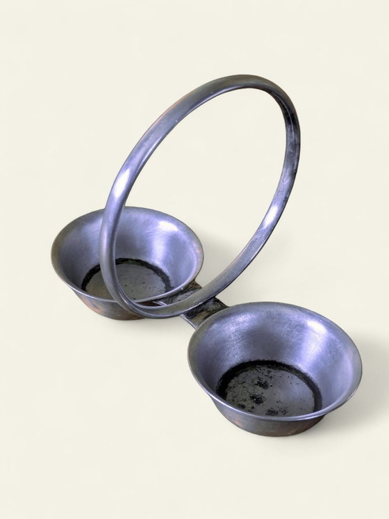 Image 1 of Set di saliere e pepiere vintage | anni '60 in ceramica e metallo | decoro floreale con supporto