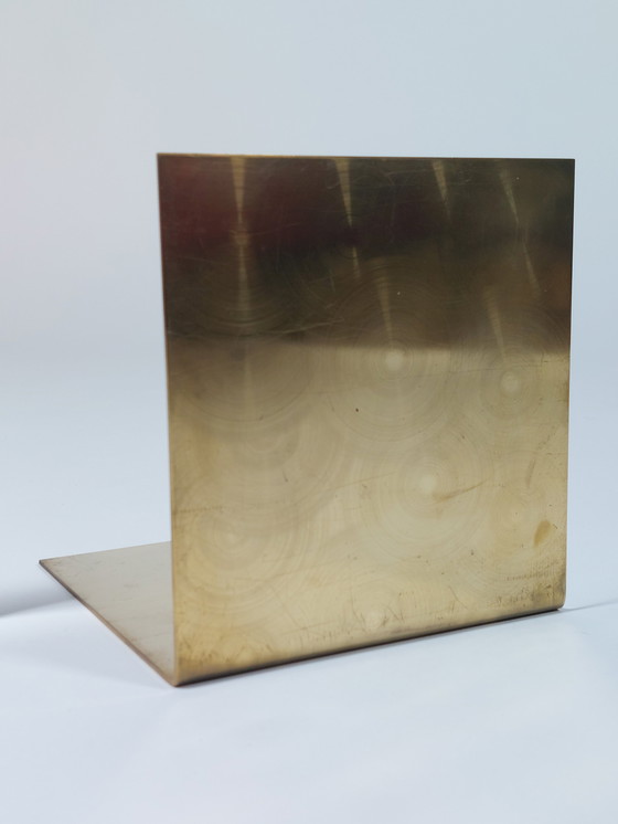 Image 1 of Coppia di fermalibri vintage in ottone di metà secolo, taglio circolare