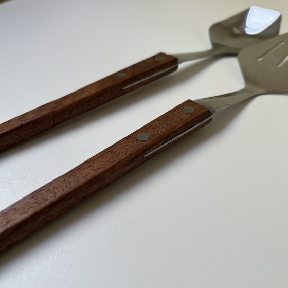 Image 1 of Set à salade scandinave vintage, saladier et couverts en teck, Suède, années 60